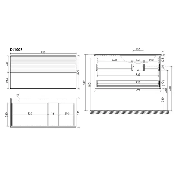 ТУМБА ПОДВЕСНАЯ SANCOS DELTA 995Х445Х500, C ДВУМЯ ЯЩИКАМИ ОСНАЩЕННЫМИ ДОВОДЧИКАМИ, ПРАВАЯ, ДУБ КРАСНЫЙ/ГРАФИТ , АРТ. DL100RGR