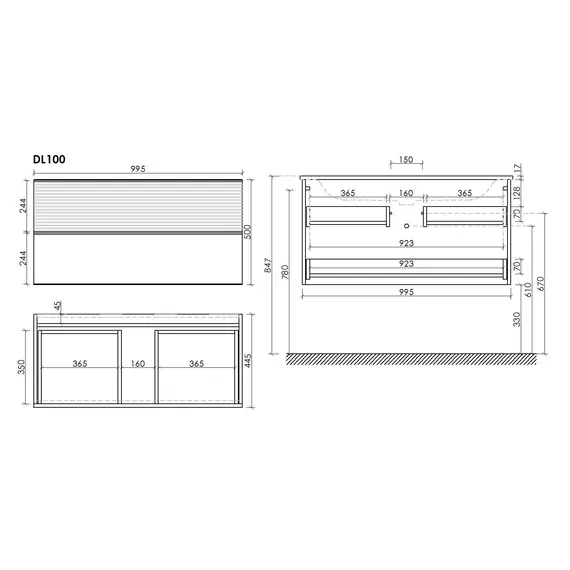 ТУМБА ПОДВЕСНАЯ SANCOS DELTA 995Х445Х500, C ДВУМЯ ЯЩИКАМИ ОСНАЩЕННЫМИ ДОВОДЧИКАМИ,  ДУБ СВЕТЛЫЙ/БЕЛЫЙ , АРТ. DL100W