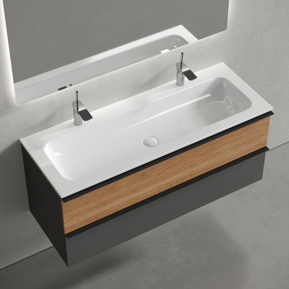 ТУМБА ПОДВЕСНАЯ SANCOS DELTA 1195Х445Х500, C ДВУМЯ ЯЩИКАМИ ОСНАЩЕННЫМИ ДОВОДЧИКАМИ , ДУБ КРАСНЫЙ/ГРАФИТ , АРТ. DL120GR