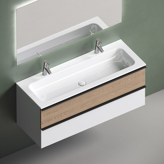 ТУМБА ПОДВЕСНАЯ SANCOS DELTA 1195Х445Х500, C ДВУМЯ ЯЩИКАМИ ОСНАЩЕННЫМИ ДОВОДЧИКАМИ , ДУБ СВЕТЛЫЙ/БЕЛЫЙ , АРТ. DL120W