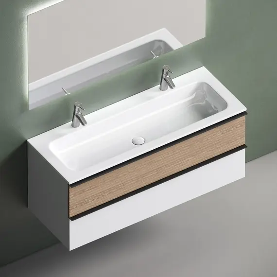 ТУМБА ПОДВЕСНАЯ SANCOS DELTA 1195Х445Х500, C ДВУМЯ ЯЩИКАМИ ОСНАЩЕННЫМИ ДОВОДЧИКАМИ , ДУБ СВЕТЛЫЙ/БЕЛЫЙ , АРТ. DL120W