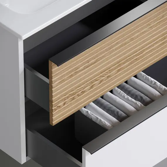 ТУМБА ПОДВЕСНАЯ SANCOS DELTA 590Х445Х500, C ДВУМЯ ЯЩИКАМИ ОСНАЩЕННЫМИ ДОВОДЧИКАМИ,  ДУБ СВЕТЛЫЙ/БЕЛЫЙ , АРТ. DL60W