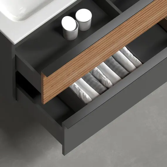 ТУМБА ПОДВЕСНАЯ SANCOS DELTA 790Х445Х500, C ДВУМЯ ЯЩИКАМИ ОСНАЩЕННЫМИ ДОВОДЧИКАМИ, ДУБ КРАСНЫЙ/ГРАФИТ , АРТ. DL80GR