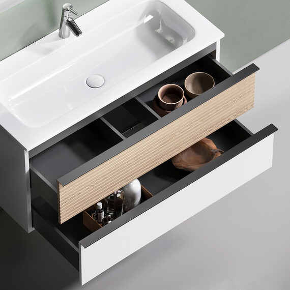 ТУМБА ПОДВЕСНАЯ SANCOS DELTA 790Х445Х500, C ДВУМЯ ЯЩИКАМИ ОСНАЩЕННЫМИ ДОВОДЧИКАМИ,  ДУБ СВЕТЛЫЙ/БЕЛЫЙ , АРТ. DL80W