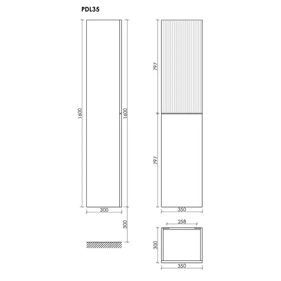 ШКАФ-ПЕНАЛ SANCOS DELTA ПОДВЕСНОЙ ДУБ СВЕТЛЫЙ/БЕЛЫЙ , 350Х300Х1600 ММ, АРТ. PDL35W