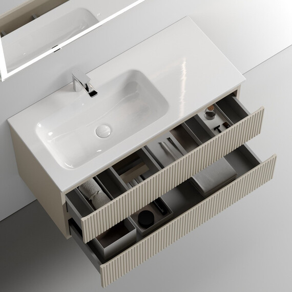 ТУМБА ПОДВЕСНАЯ SANCOS SNOB T ЛЕВАЯ 995Х445Х500, C ДВУМЯ ЯЩИКАМИ ОСНАЩЕННЫМИ ДОВОДЧИКАМИ, BEIGE SOFT , АРТ.SNT100LCE