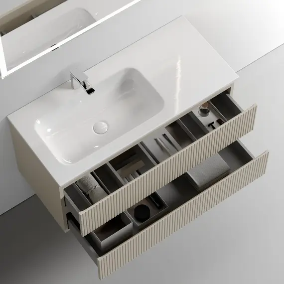 ТУМБА ПОДВЕСНАЯ SANCOS SNOB T ЛЕВАЯ 995Х445Х500, C ДВУМЯ ЯЩИКАМИ ОСНАЩЕННЫМИ ДОВОДЧИКАМИ, BEIGE SOFT , АРТ.SNT100LCE