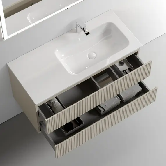 ТУМБА ПОДВЕСНАЯ SANCOS SNOB T ПРАВАЯ 995Х445Х500, C ДВУМЯ ЯЩИКАМИ ОСНАЩЕННЫМИ ДОВОДЧИКАМИ, BEIGE SOFT , АРТ.SNT100RCE