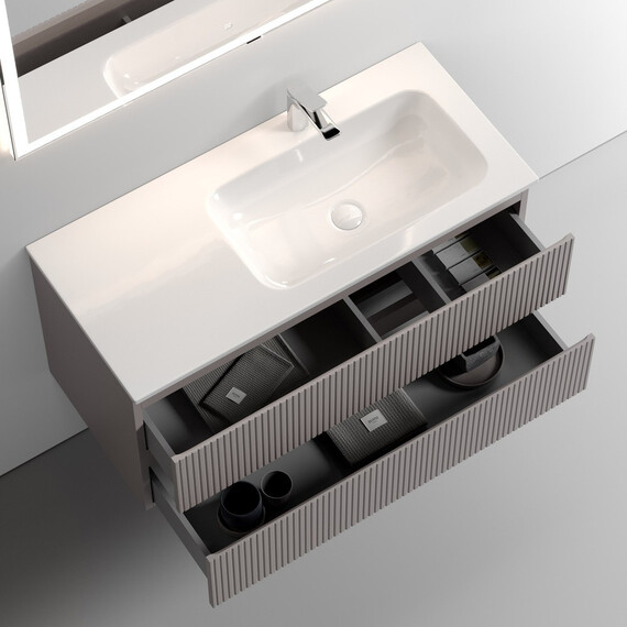 ТУМБА ПОДВЕСНАЯ SANCOS SNOB T ПРАВАЯ 995Х445Х500, C ДВУМЯ ЯЩИКАМИ ОСНАЩЕННЫМИ ДОВОДЧИКАМИ, DOHA SOFT, АРТ.SNT100RSM