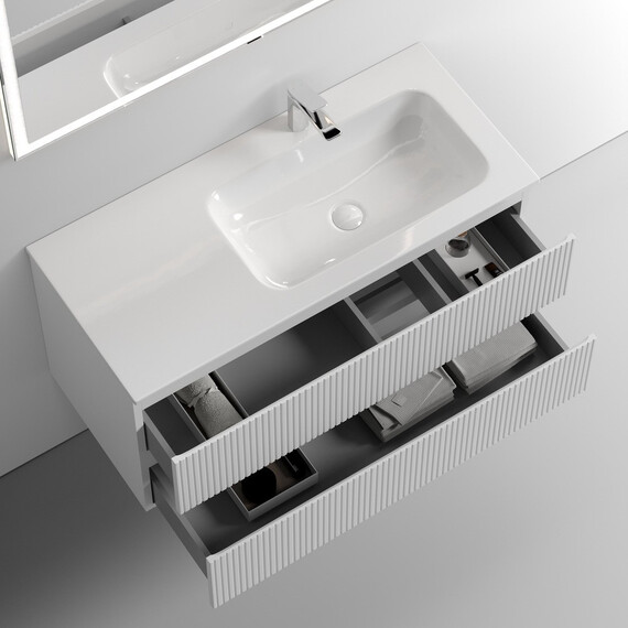 ТУМБА ПОДВЕСНАЯ SANCOS SNOB T ПРАВАЯ 995Х445Х500, C ДВУМЯ ЯЩИКАМИ ОСНАЩЕННЫМИ ДОВОДЧИКАМИ, BIANCO , АРТ.SNT100RW