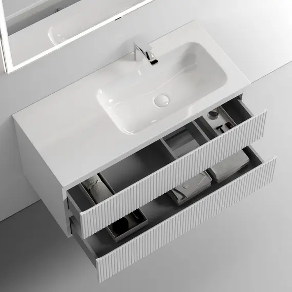 ТУМБА ПОДВЕСНАЯ SANCOS SNOB T ПРАВАЯ 995Х445Х500, C ДВУМЯ ЯЩИКАМИ ОСНАЩЕННЫМИ ДОВОДЧИКАМИ, BIANCO , АРТ.SNT100RW