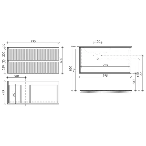 ТУМБА ПОДВЕСНАЯ SANCOS SNOB T ЛЕВАЯ 995Х445Х500, C ДВУМЯ ЯЩИКАМИ ОСНАЩЕННЫМИ ДОВОДЧИКАМИ, DOHA SOFT, АРТ.SNT100LSM