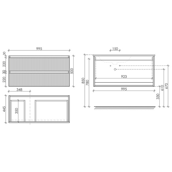 ТУМБА ПОДВЕСНАЯ SANCOS SNOB T ЛЕВАЯ 995Х445Х500, C ДВУМЯ ЯЩИКАМИ ОСНАЩЕННЫМИ ДОВОДЧИКАМИ, BEIGE SOFT , АРТ.SNT100LCE