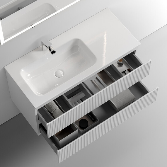 ТУМБА ПОДВЕСНАЯ SANCOS SNOB T ЛЕВАЯ 995Х445Х500, C ДВУМЯ ЯЩИКАМИ ОСНАЩЕННЫМИ ДОВОДЧИКАМИ, BIANCO , АРТ.SNT100LW