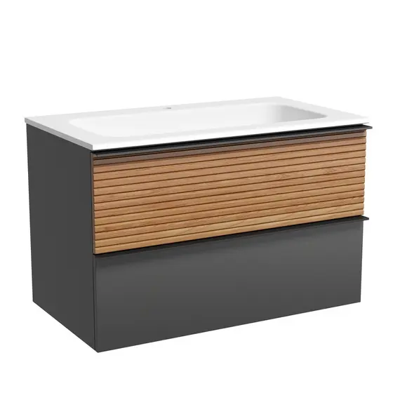 ТУМБА ПОДВЕСНАЯ SANCOS DELTA 790Х445Х500, C ДВУМЯ ЯЩИКАМИ ОСНАЩЕННЫМИ ДОВОДЧИКАМИ, ДУБ КРАСНЫЙ/ГРАФИТ , АРТ. DL80GR