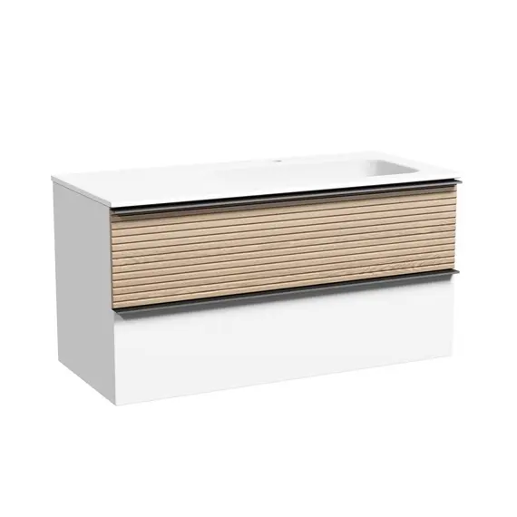 ТУМБА ПОДВЕСНАЯ SANCOS DELTA 995Х445Х500, C ДВУМЯ ЯЩИКАМИ ОСНАЩЕННЫМИ ДОВОДЧИКАМИ, ПРАВАЯ, ДУБ СВЕТЛЫЙ/БЕЛЫЙ , АРТ. DL100RW