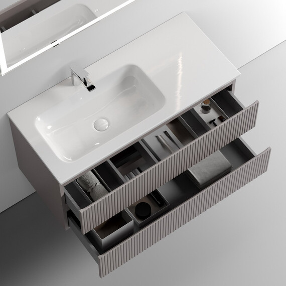 ТУМБА ПОДВЕСНАЯ SANCOS SNOB T ЛЕВАЯ 995Х445Х500, C ДВУМЯ ЯЩИКАМИ ОСНАЩЕННЫМИ ДОВОДЧИКАМИ, DOHA SOFT, АРТ.SNT100LSM