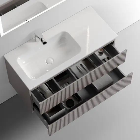 ТУМБА ПОДВЕСНАЯ SANCOS SNOB T ЛЕВАЯ 995Х445Х500, C ДВУМЯ ЯЩИКАМИ ОСНАЩЕННЫМИ ДОВОДЧИКАМИ, DOHA SOFT, АРТ.SNT100LSM