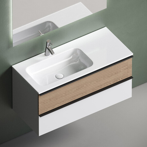 ТУМБА ПОДВЕСНАЯ SANCOS DELTA 995Х445Х500, C ДВУМЯ ЯЩИКАМИ ОСНАЩЕННЫМИ ДОВОДЧИКАМИ, ЛЕВАЯ, ДУБ СВЕТЛЫЙ/БЕЛЫЙ , АРТ. DL100LW