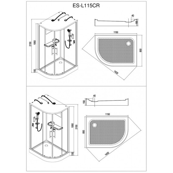 КАБИНА ДУШЕВАЯ ESBANO ES-L 115 СR ЛЕВ. (С ПОДСВЕТКОЙ)