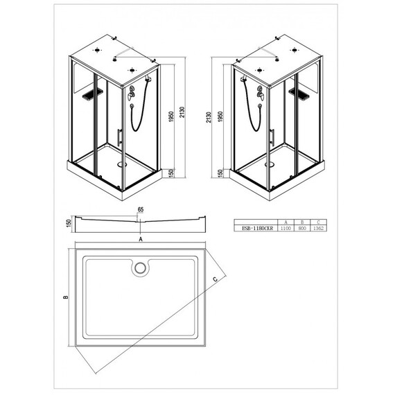 КАБИНА ДУШЕВАЯ ESBANO ESB-1180 СKR (N)
