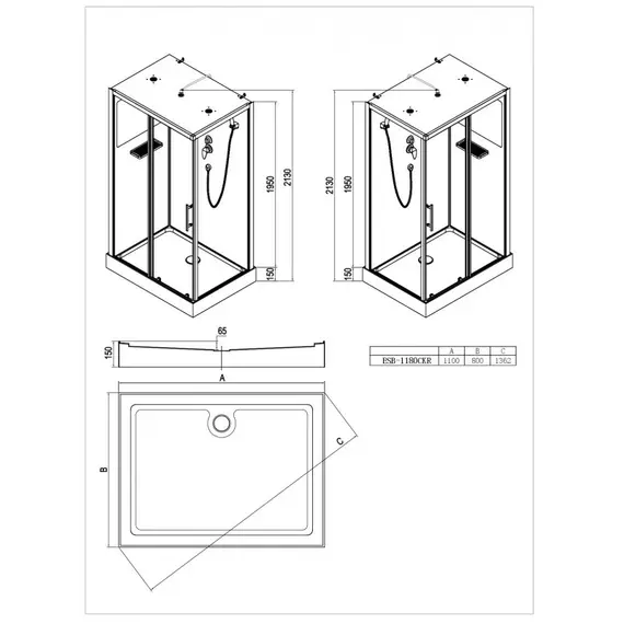 КАБИНА ДУШЕВАЯ ESBANO ESB-1180 СKR (N)
