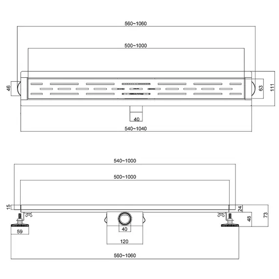 ЖЕЛОБ ДУШЕВОЙ ESBANO META РЕШЕТКА RAIN ДЛИНА 60 СМ МАТОВЫЙ ЧЕРНЫЙ