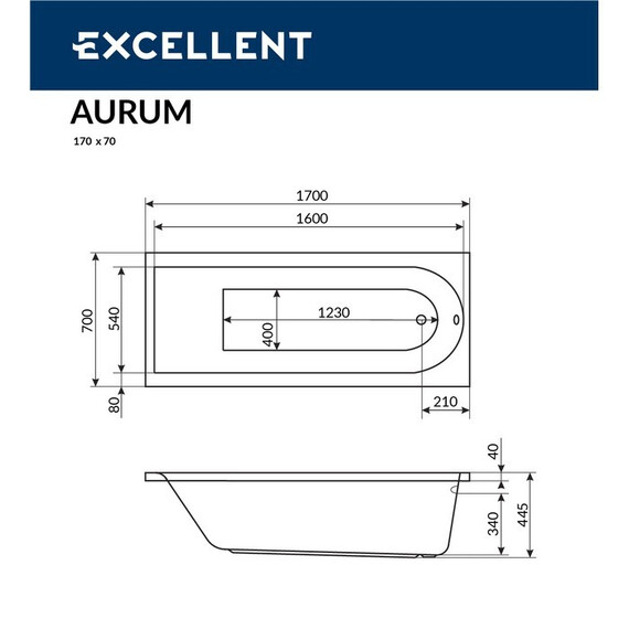 ВАННА АКРИЛОВАЯ EXCELLENT AURUM 170X70