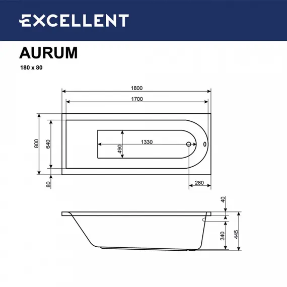 ВАННА АКРИЛОВАЯ EXCELLENT AURUM 180X80