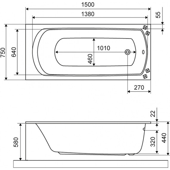 ВАННА АКРИЛОВАЯ EXCELLENT LAMIA SLIM 150X75