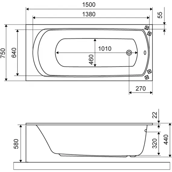 ВАННА АКРИЛОВАЯ EXCELLENT LAMIA SLIM 150X75