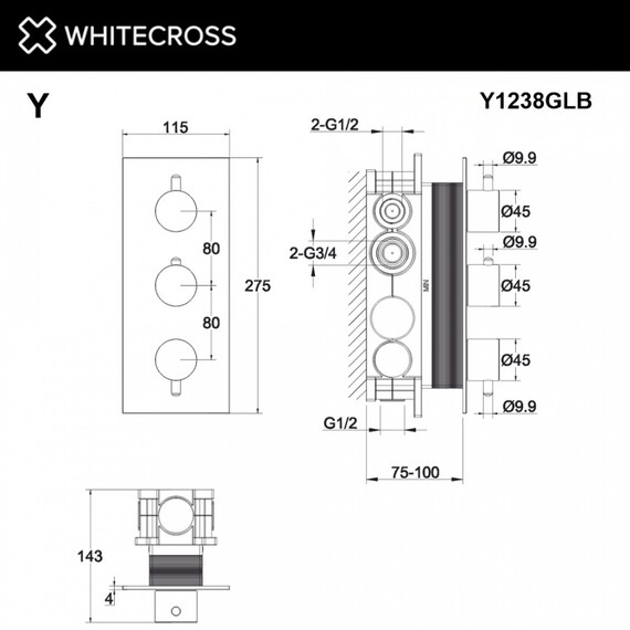 СМЕСИТЕЛЬ ТЕРМОСТАТИЧЕСКИЙ ДЛЯ ДУША СКРЫТОГО МОНТАЖА WHITECROSS Y Y1238GLB ЗОЛОТО БРАШИРОВАННОЕ СМЕСИТЕЛЬ ТЕРМОСТАТИЧЕСКИЙ ДЛЯ ДУША СКРЫТОГО МОНТАЖА WHITECROSS Y Y1238GLB ЗОЛОТО БРАШИРОВАННОЕ