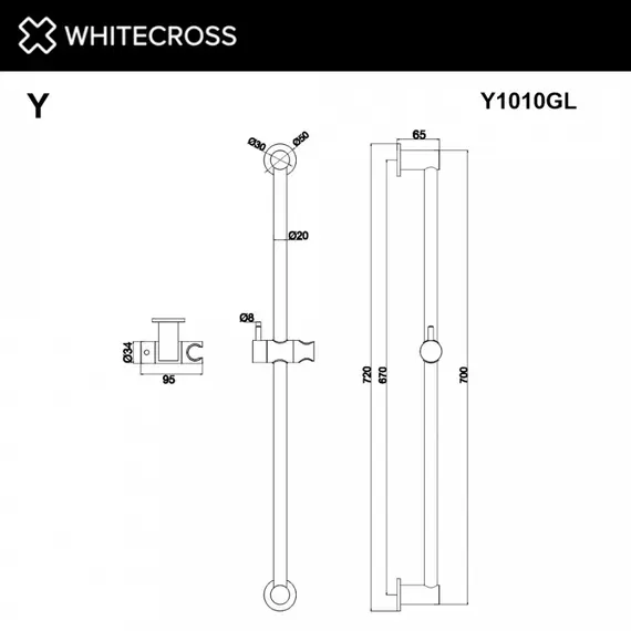 ШТАНГА ДЛЯ ДУША WHITECROSS Y1010GLB ЗОЛОТО БРАШИРОВАННОЕ