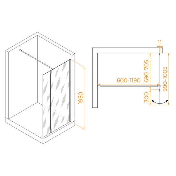 ДУШЕВАЯ ПЕРЕГОРОДКА RGW WA-050GB (WA-002GB + Z-070GB)