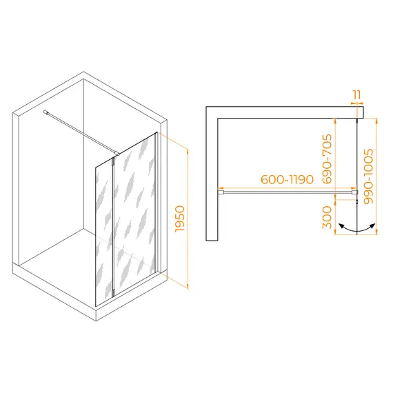 ДУШЕВАЯ ПЕРЕГОРОДКА RGW WA-050GB (WA-002GB + Z-070GB)