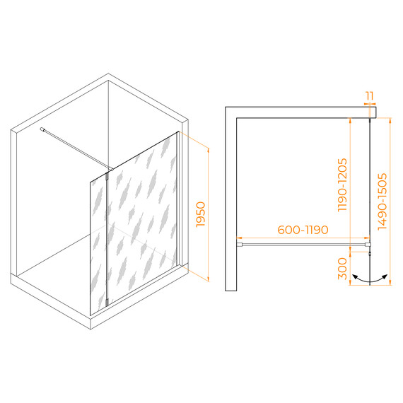 ДУШЕВАЯ ПЕРЕГОРОДКА RGW WA-050W (WA-002W + Z-070W)