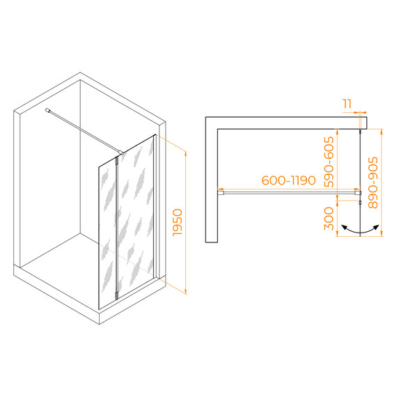 ДУШЕВАЯ ПЕРЕГОРОДКА RGW WA-050W (WA-002W + Z-070W)