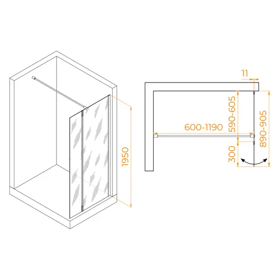 ДУШЕВАЯ ПЕРЕГОРОДКА RGW WA-050GB (WA-002GB + Z-070GB)