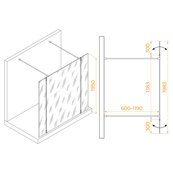 ДУШЕВАЯ ПЕРЕГОРОДКА RGW WA-052B (WA-016B+2Z-071B)