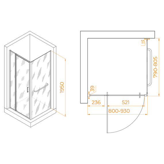 ДУШЕВОЙ УГОЛОК RGW PA-078-1B (RGW PA-008B + Z-060-2B)