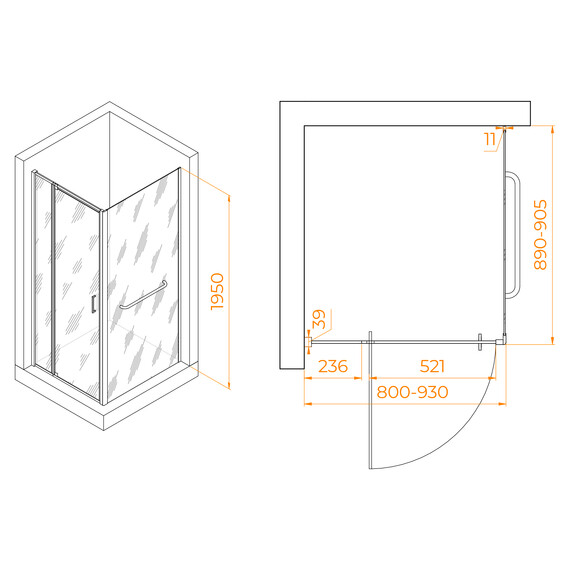 ДУШЕВОЙ УГОЛОК RGW PA-078-1B (RGW PA-008B + Z-060-2B)