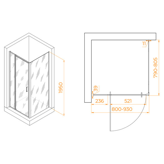 ДУШЕВОЙ УГОЛОК RGW PA-078B (RGW PA-008B + Z-050-2B)