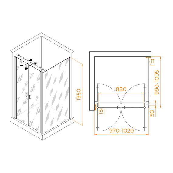 ДУШЕВОЙ УГОЛОК RGW PA-134B (PA-104B+Z-050-2B+O-104B)