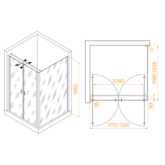 ДУШЕВОЙ УГОЛОК RGW PA-134B (PA-104B+Z-050-2B+O-104B)