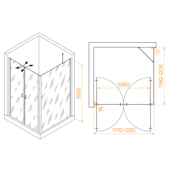 ДУШЕВОЙ УГОЛОК RGW PA-134B (PA-104B+Z-050-2B+O-204B)