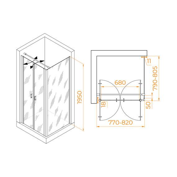 ДУШЕВОЙ УГОЛОК RGW PA-134B (PA-104B+Z-050-2B+O-104B)