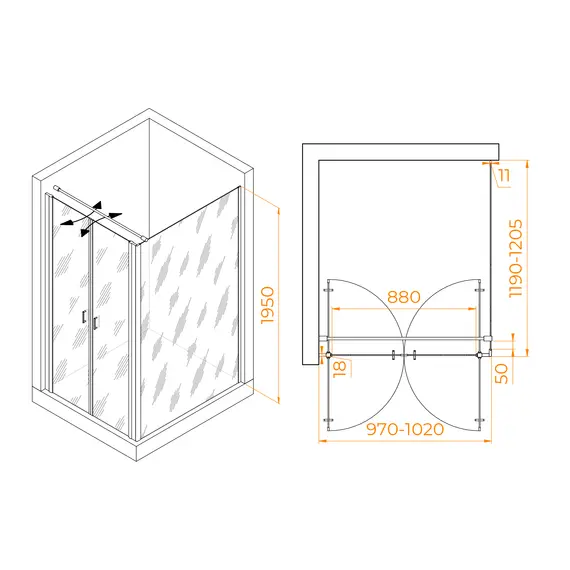 ДУШЕВОЙ УГОЛОК RGW PA-144B (PA-104B+Z-050-2B+O-104B)