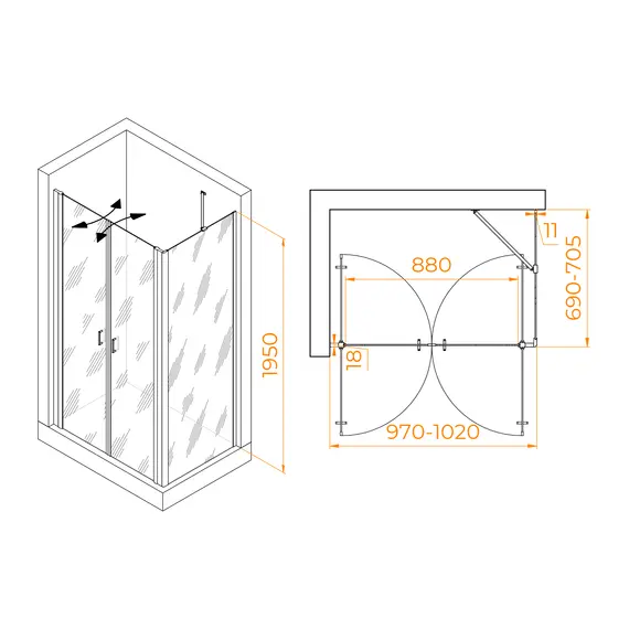 ДУШЕВОЙ УГОЛОК RGW PA-144B (PA-104B+Z-050-2B+O-204B)