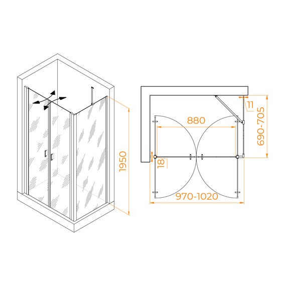 ДУШЕВОЙ УГОЛОК RGW PA-144 (PA-104+Z-050-2+O-204)