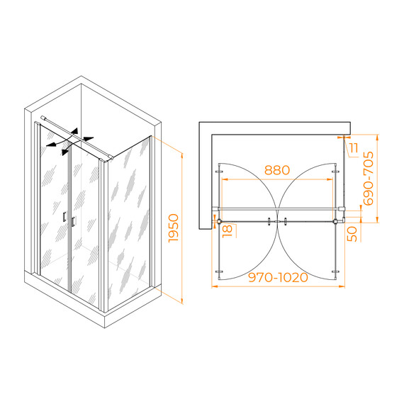 ДУШЕВОЙ УГОЛОК RGW PA-144B (PA-104B+Z-050-2B+O-104B)